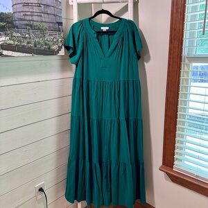 Calvin Klein Green Tiered Ruffled Maxi Dress